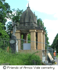 Scaffolding covers the tomb